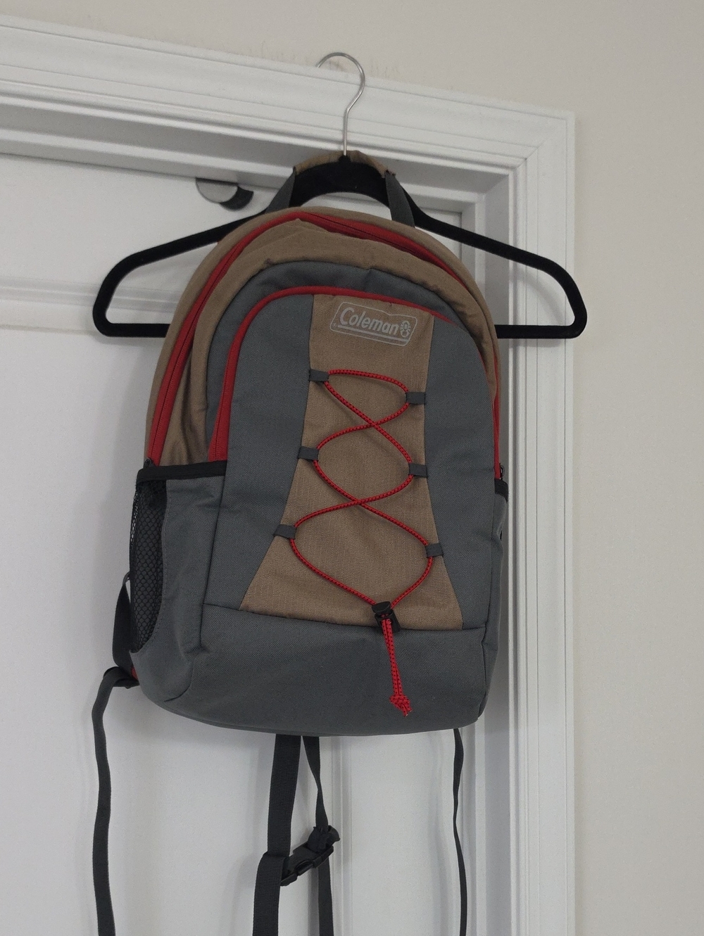 Coleman Gray and Tan Cooler Backpack with Red Cord Accents